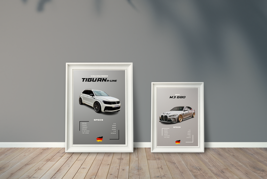 Zestaw plakatów VW Tiguan i Bmw M3 G80